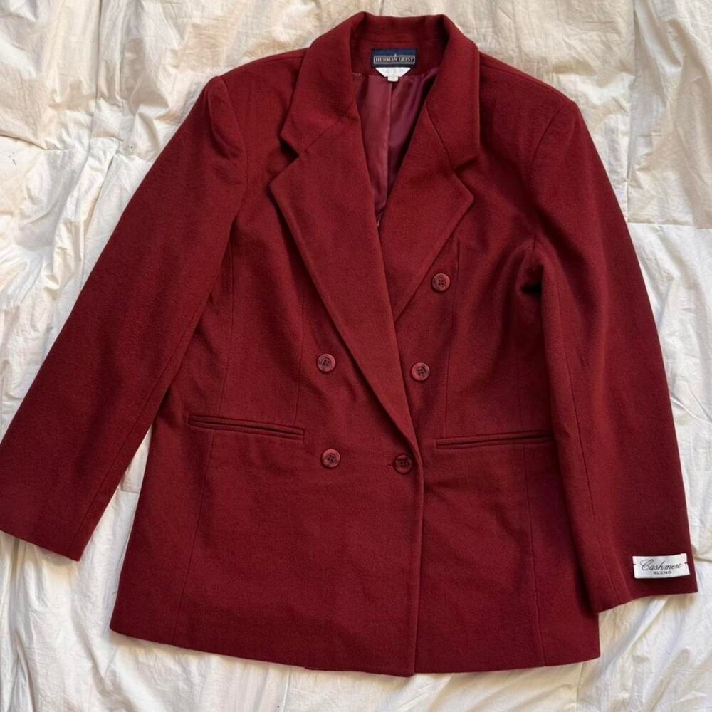 Vintage red double breasted‎ wool cashmere jacket sz 14 quiet luxury minimalist